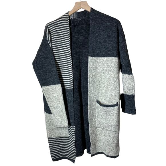 Staccato Gray Mixed Print Open Front Long Cardigan Size Small - Picture 1 of 9